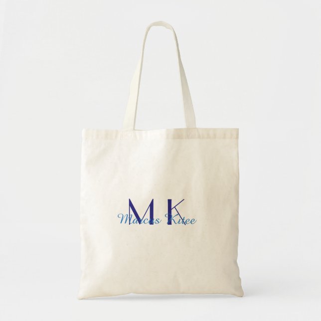 simple minimal monogram personalized name blue ret tote bag (Front)
