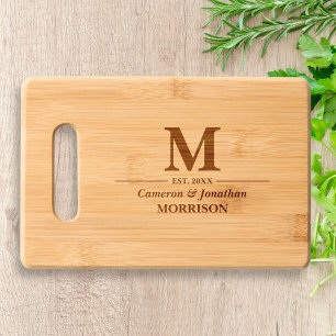 Simple Minimal Monogram, Personalized Names, Text Engraved Cutting Board