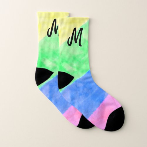 simple minimal monogram personalized watercolor st socks