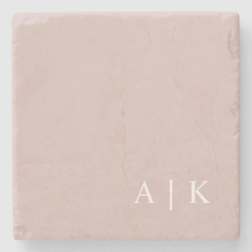 Simple Minimal Monogram Pink Custom Initials Stone Coaster