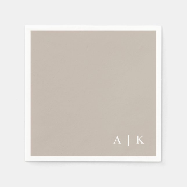 Simple Minimal Monogram Taupe Custom Wedding Napkins (Front)