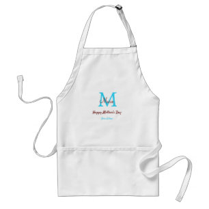 simple minimal mother's day blue monogram pink nam adult apron