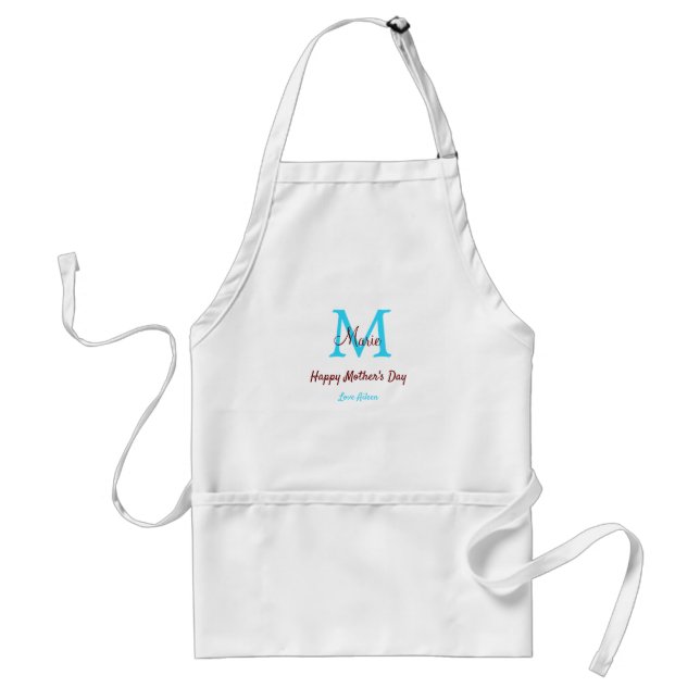 simple minimal mother's day blue monogram pink nam adult apron (Front)