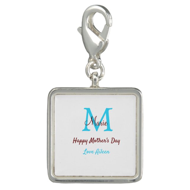 simple minimal mother's day blue monogram pink nam charm (Front)