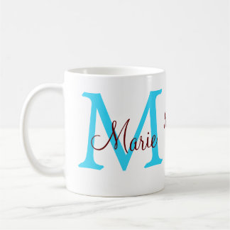 simple minimal mother's day blue monogram pink nam coffee mug