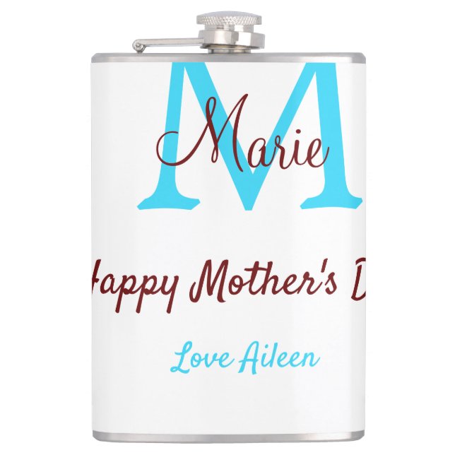 simple minimal mother's day blue monogram pink nam flask (Front)