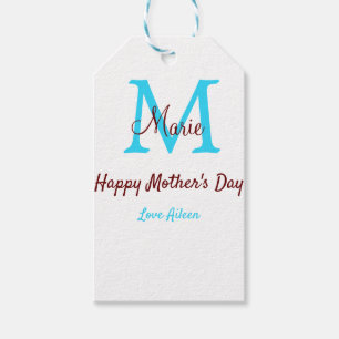 simple minimal mother's day blue monogram pink nam gift tags