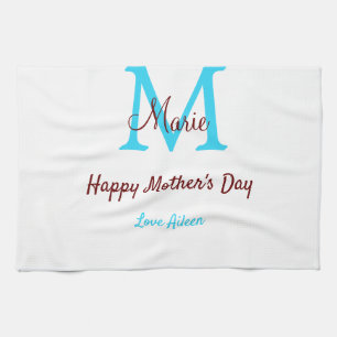 simple minimal mother's day blue monogram pink nam kitchen towel