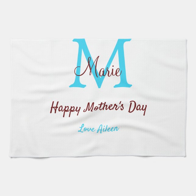 simple minimal mother's day blue monogram pink nam kitchen towel (Horizontal)