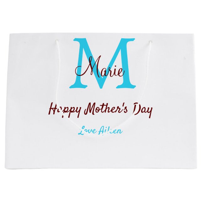 simple minimal mother's day blue monogram pink nam large gift bag