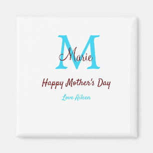simple minimal mother's day blue monogram pink nam magnet
