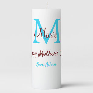 simple minimal mother's day blue monogram pink nam pillar candle