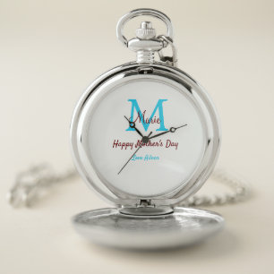 simple minimal mother's day blue monogram pink nam pocket watch