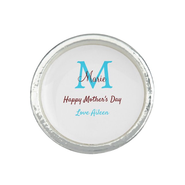 simple minimal mother's day blue monogram pink nam ring (Front)