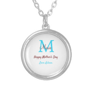 simple minimal mother's day blue monogram pink nam silver plated necklace