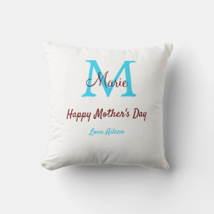 simple minimal mother's day blue monogram pink nam throw pillow