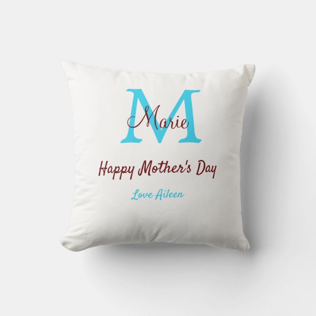 simple minimal mother's day blue monogram pink nam throw pillow (Front)