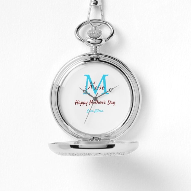 simple minimal mother's day blue monogram pink nam watch (Front)