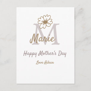 simple minimal mother's day monogram golden gray f postcard