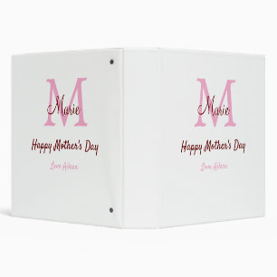 simple minimal mother's day monogram pink name tex 3 ring binder