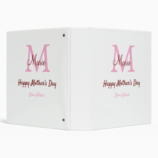 simple minimal mother's day monogram pink name tex 3 ring binder (Background)