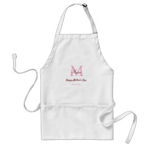 simple minimal mother's day monogram pink name tex adult apron