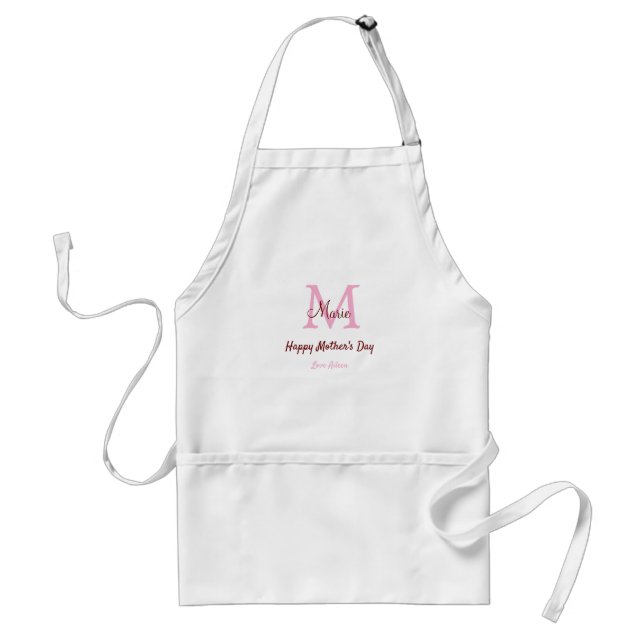 simple minimal mother's day monogram pink name tex adult apron (Front)