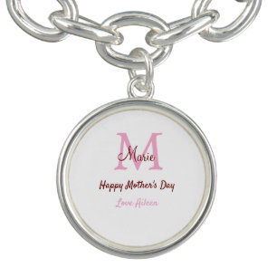 simple minimal mother's day monogram pink name tex bracelet