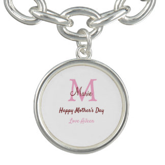 simple minimal mother's day monogram pink name tex bracelet