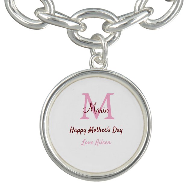 simple minimal mother's day monogram pink name tex bracelet (Design)