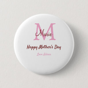 simple minimal mother's day monogram pink name tex button