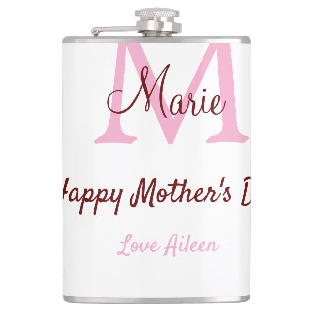 simple minimal mother's day monogram pink name tex flask (Front)