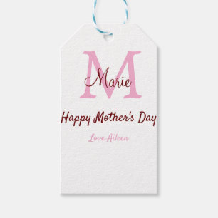 simple minimal mother's day monogram pink name tex gift tags