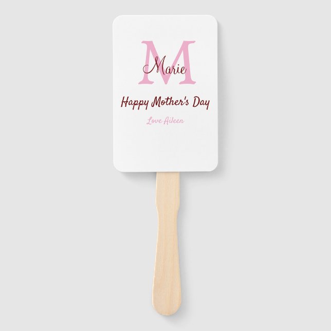 simple minimal mother's day monogram pink name tex hand fan (Front)