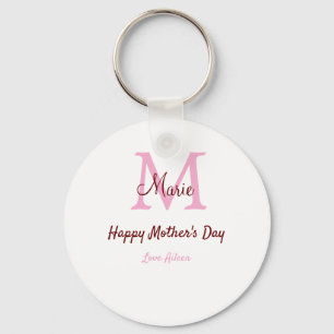 simple minimal mother's day monogram pink name tex keychain