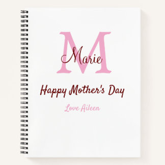 simple minimal mother's day monogram pink name tex notebook