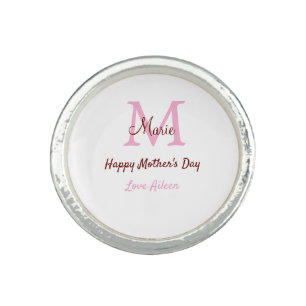 simple minimal mother's day monogram pink name tex ring
