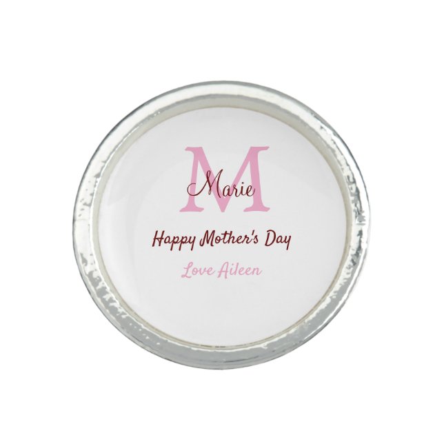 simple minimal mother's day monogram pink name tex ring (Front)