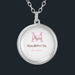 simple minimal mother's day monogram pink name tex silver plated necklace<br><div class="desc">beautiful design</div>