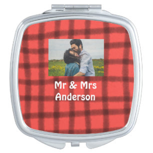 Simple minimal mr and mrs add your name photo red compact mirror