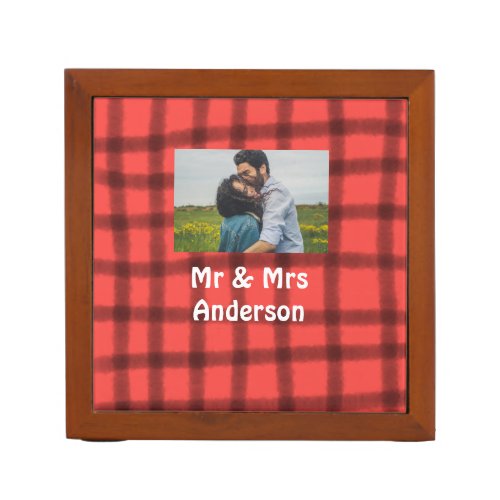 Simple minimal mr and mrs add your name photo red  desk organizer