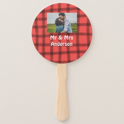 Simple minimal mr and mrs add your name photo red  hand fan