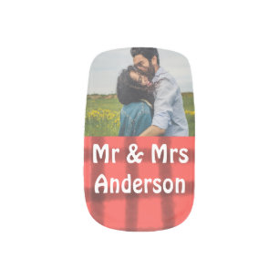 Simple minimal mr and mrs add your name photo red minx nail art