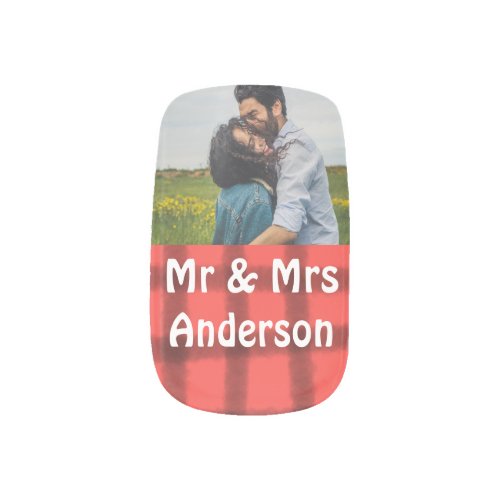 Simple minimal mr and mrs add your name photo red  minx nail art