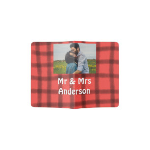 Simple minimal mr and mrs add your name photo red passport holder