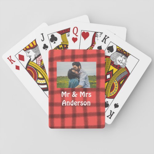 Simple minimal mr and mrs add your name photo red  playing cards