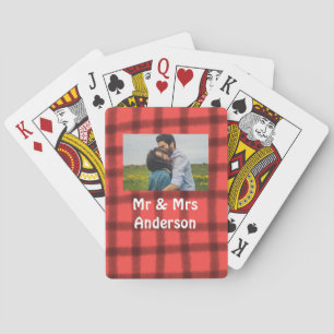 Simple minimal mr and mrs add your name photo red poker cards