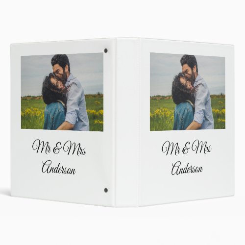Simple minimal mr and mrs add your name photo wedd 3 ring binder