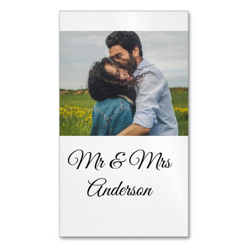 Simple minimal mr and mrs add your name photo wedd business card magnet