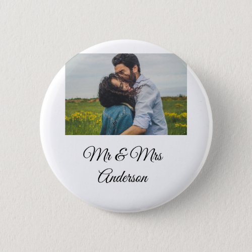 Simple minimal mr and mrs add your name photo wedd button